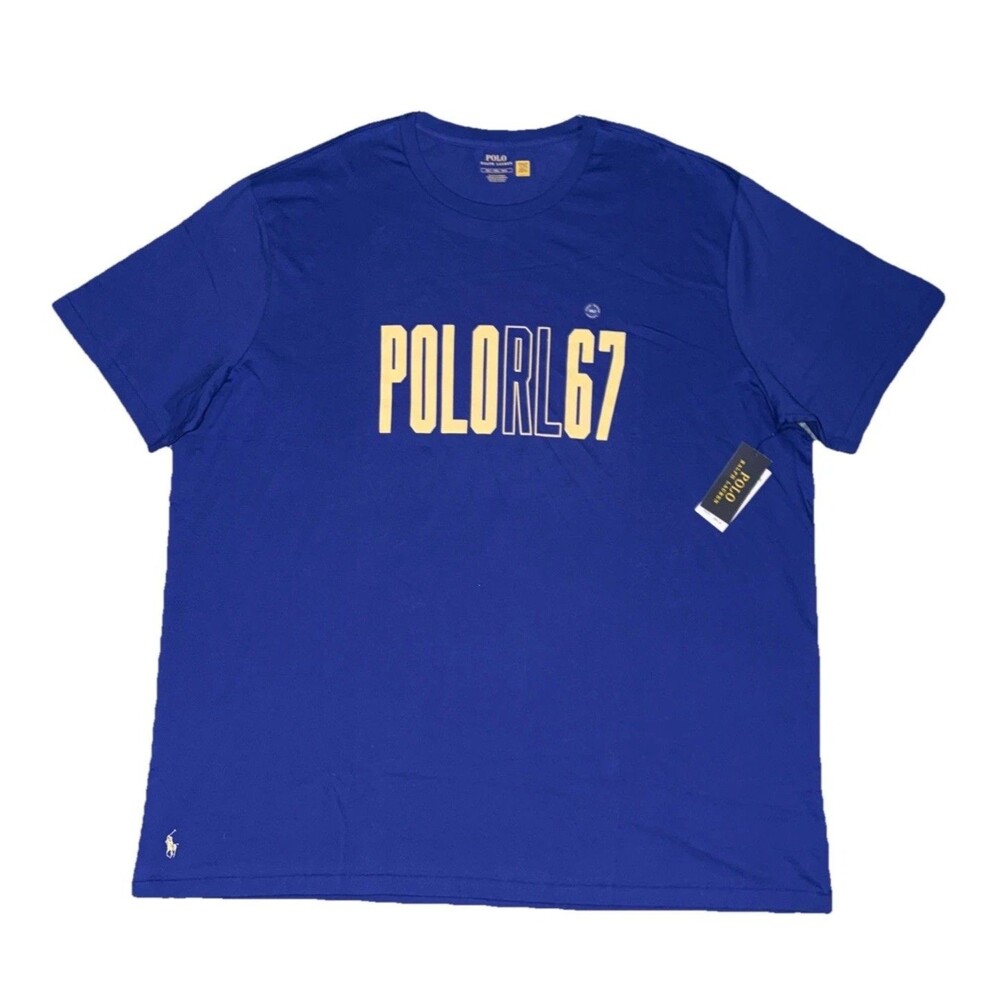 Polo Ralph Lauren M Print Shop Graphic Logo T-Shirt Blue/Gold 3XLT Big & Tall